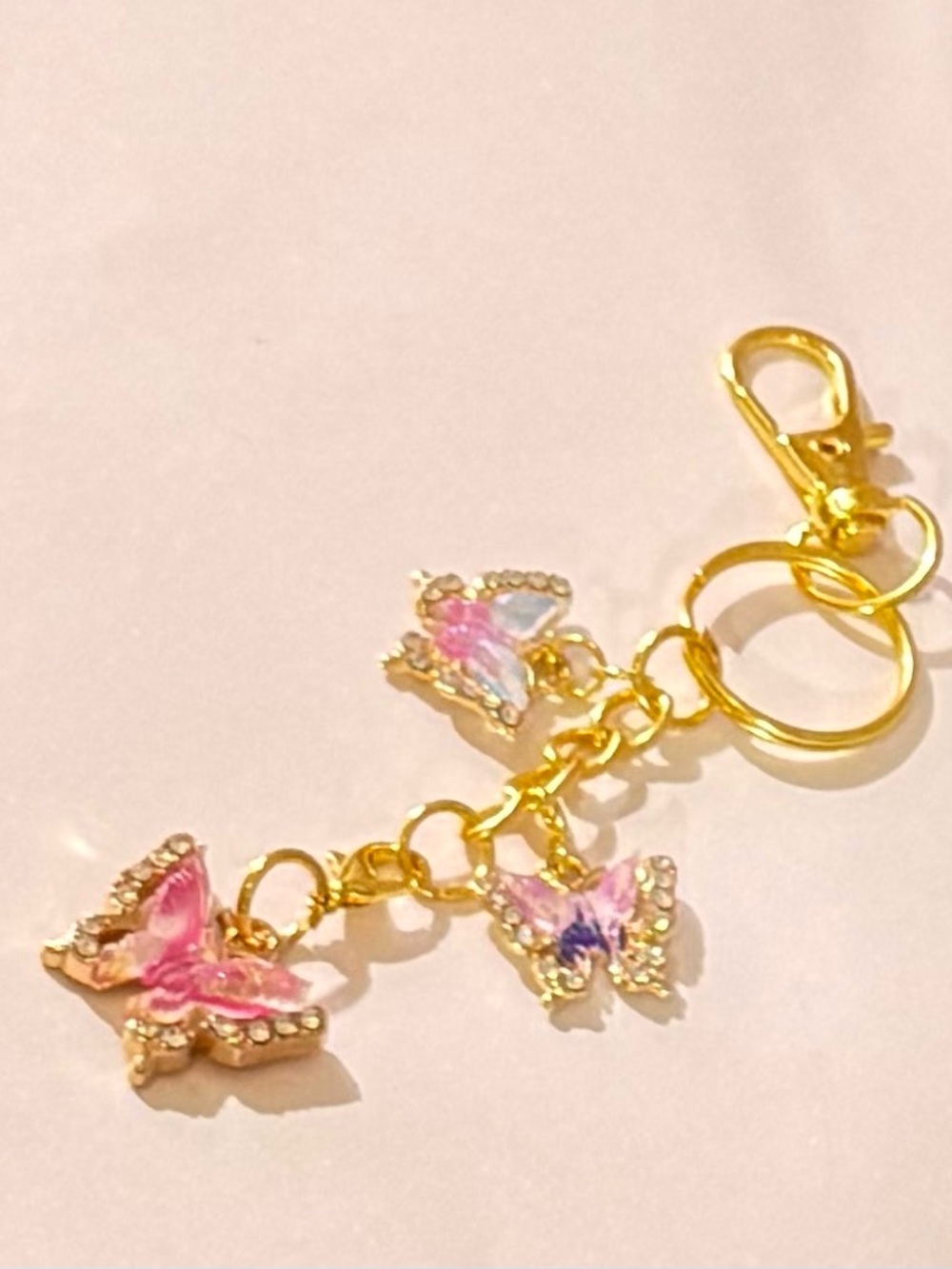 Handmade Gold Butterfly Keychain/Bag Charm with Pink & Iridescent Accents - Picture 5 of 8